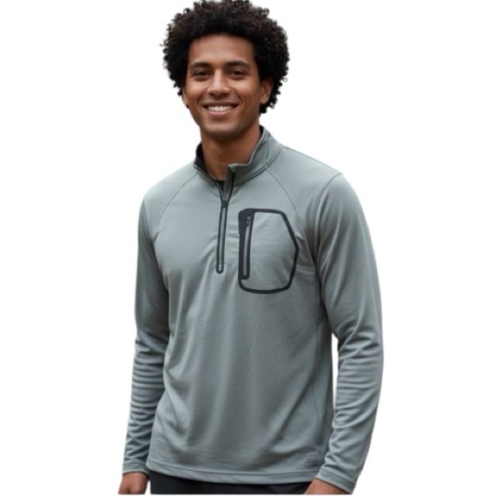 REI Dry Fit Men's Light Gray long Sleeve with 3/4 Front Zip Pullover Jacket